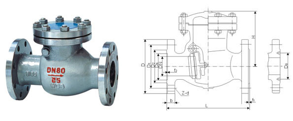 H44H旋啟式法蘭止回閥結(jié)構(gòu)圖