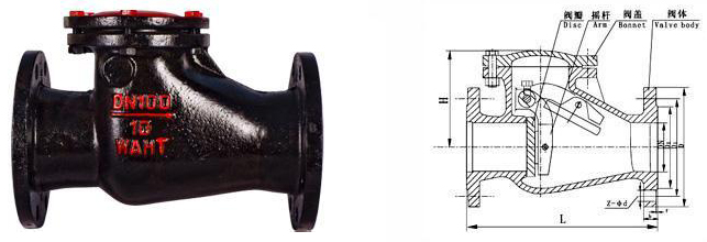 H44T-10鑄鐵旋啟式止回閥結(jié)構(gòu)圖