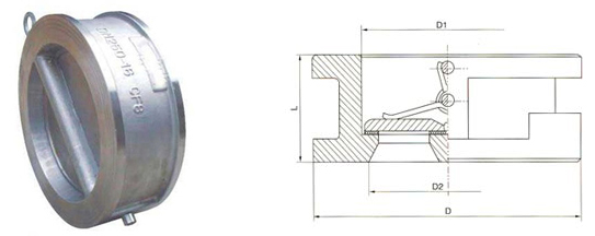 H77H/W對(duì)夾單瓣蝶形止回閥結(jié)構(gòu)圖