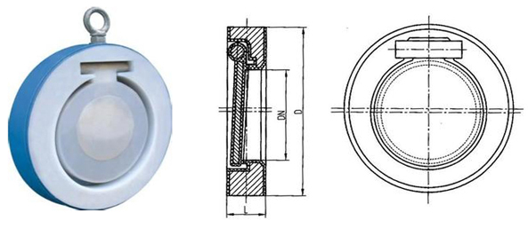H74F46對(duì)夾式單瓣襯氟止回閥結(jié)構(gòu)圖