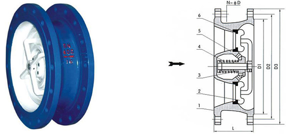 CVKR大口徑靜音式止回閥結(jié)構(gòu)圖